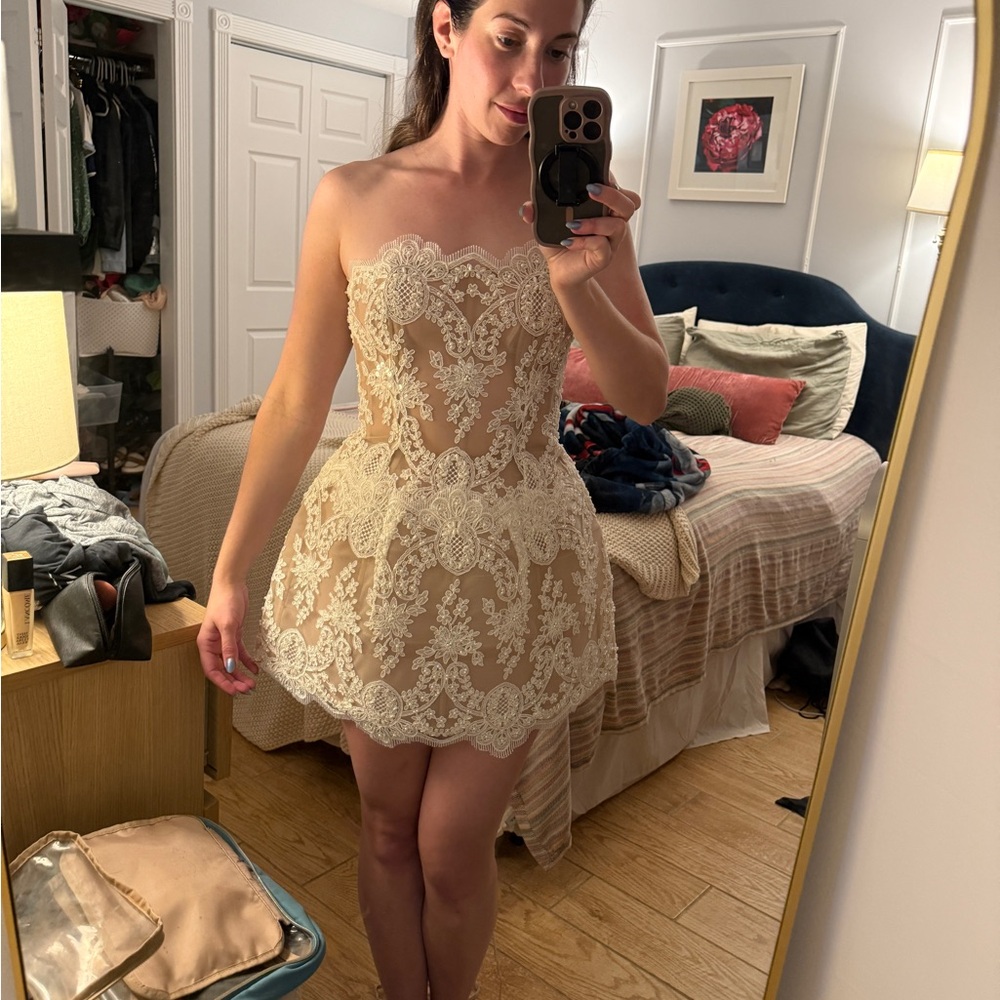 Bronx and Banco Ivory Lace Strapless Mini Dress - Picture 2 of 16